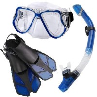 浮潜套装成人钢化玻璃潜水镜脚蹼浮潜面镜全干式呼吸管浮潜三件套